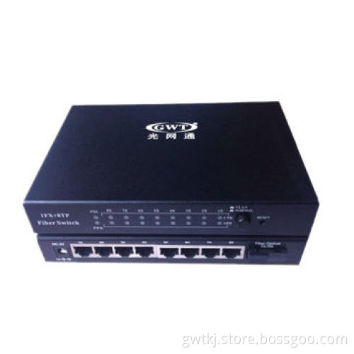 100M fiber media converter with 8 RJ45 ports, single fiber, 0~120km transmission distance